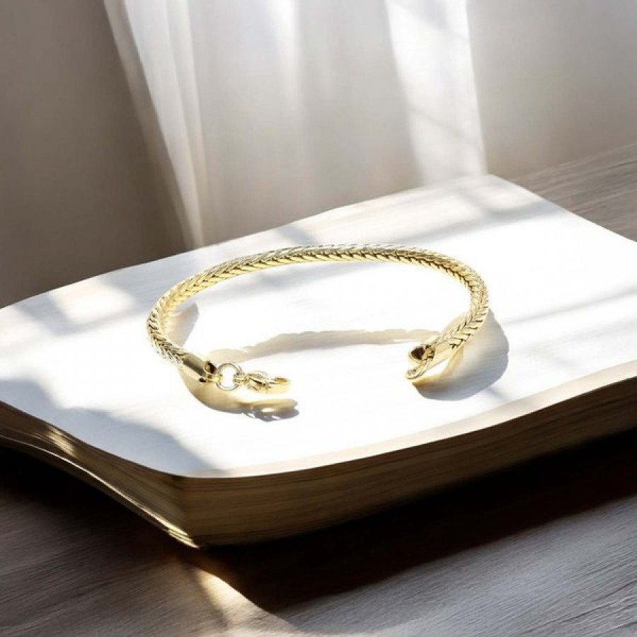 Oval Kral Bakla Örgülü Sarı Çelik Zincir Bileklik 4Mm