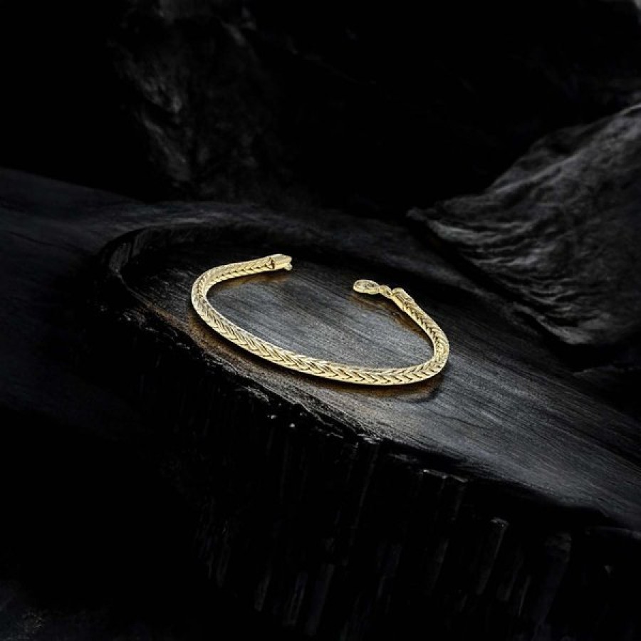 Oval Kral Bakla Örgülü Sarı Çelik Zincir Bileklik 4Mm