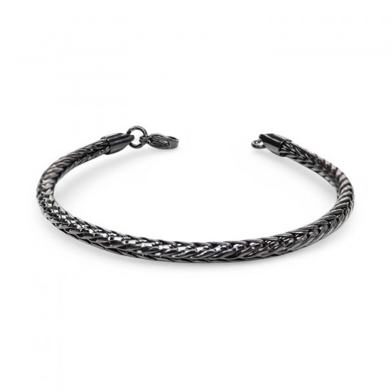 Oval Kral Bakla Örgülü Siyah Çelik Zincir Bileklik 4.0Mm