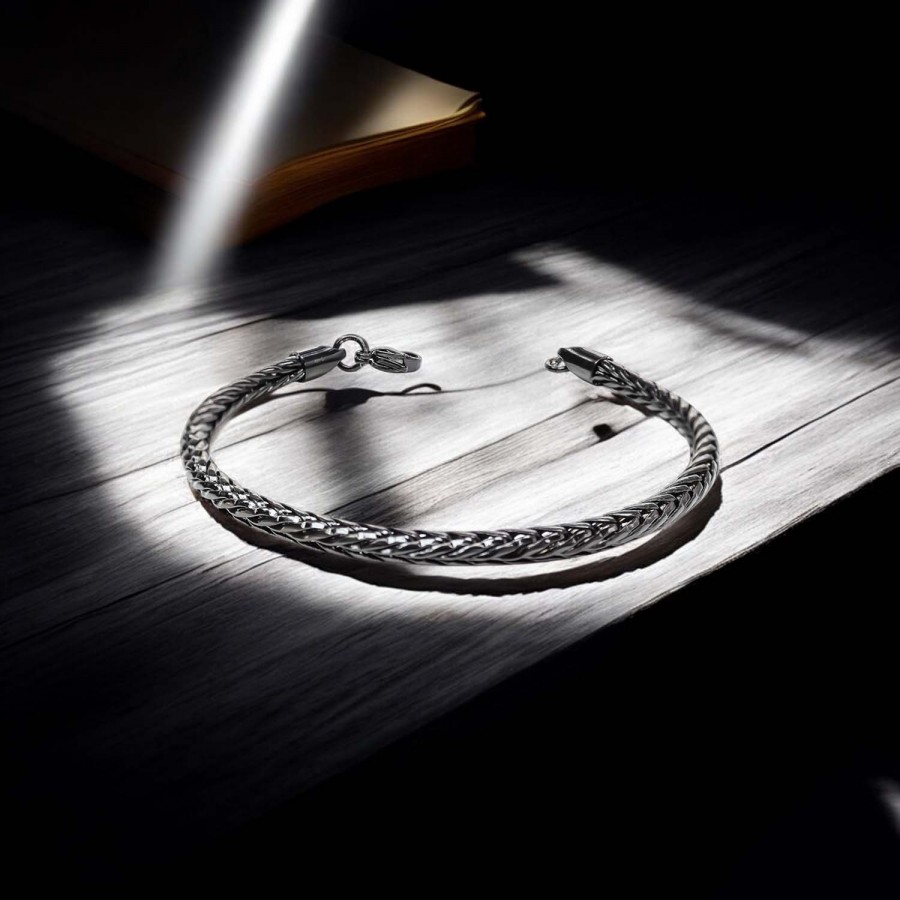 Oval Kral Bakla Örgülü Siyah Çelik Zincir Bileklik 4.0Mm