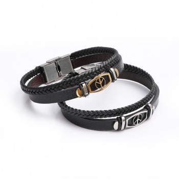 Özgürlük Sembollü Salaç Çelik Deri Bileklik