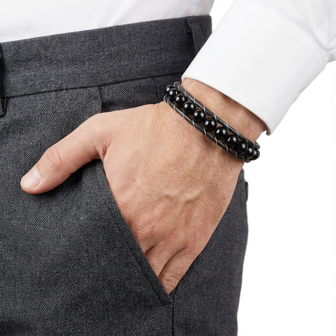 Toptan Parlak Oniks Taşı Örmeli Deri Bileklik Fiyatları