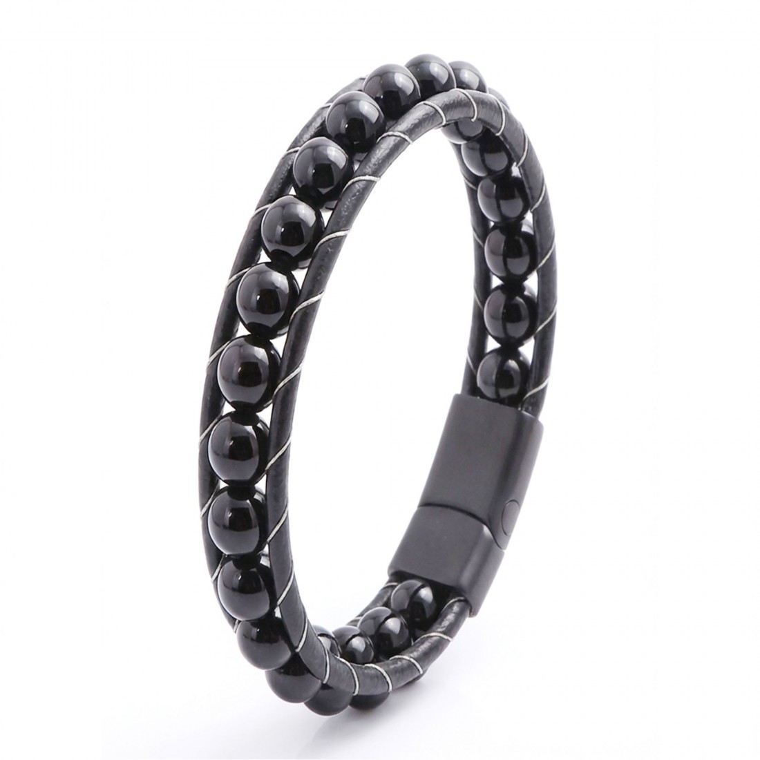 Toptan Parlak Oniks Taşı Örmeli Deri Bileklik Fiyatları