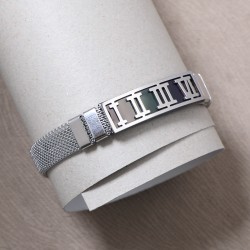 Roma Rakamlı Hasır Kordonlu Çelik Bileklik