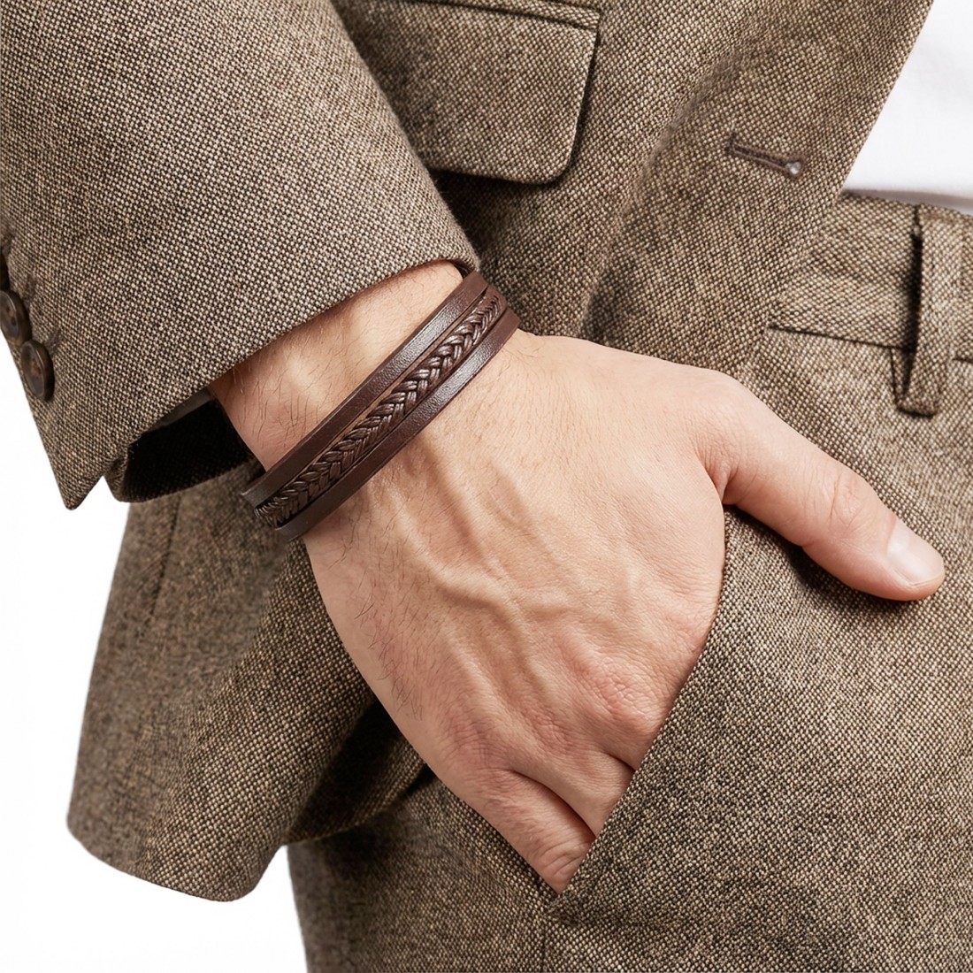 Sadece Kahverengi Saç Örgü Ve Çelik Bileklik