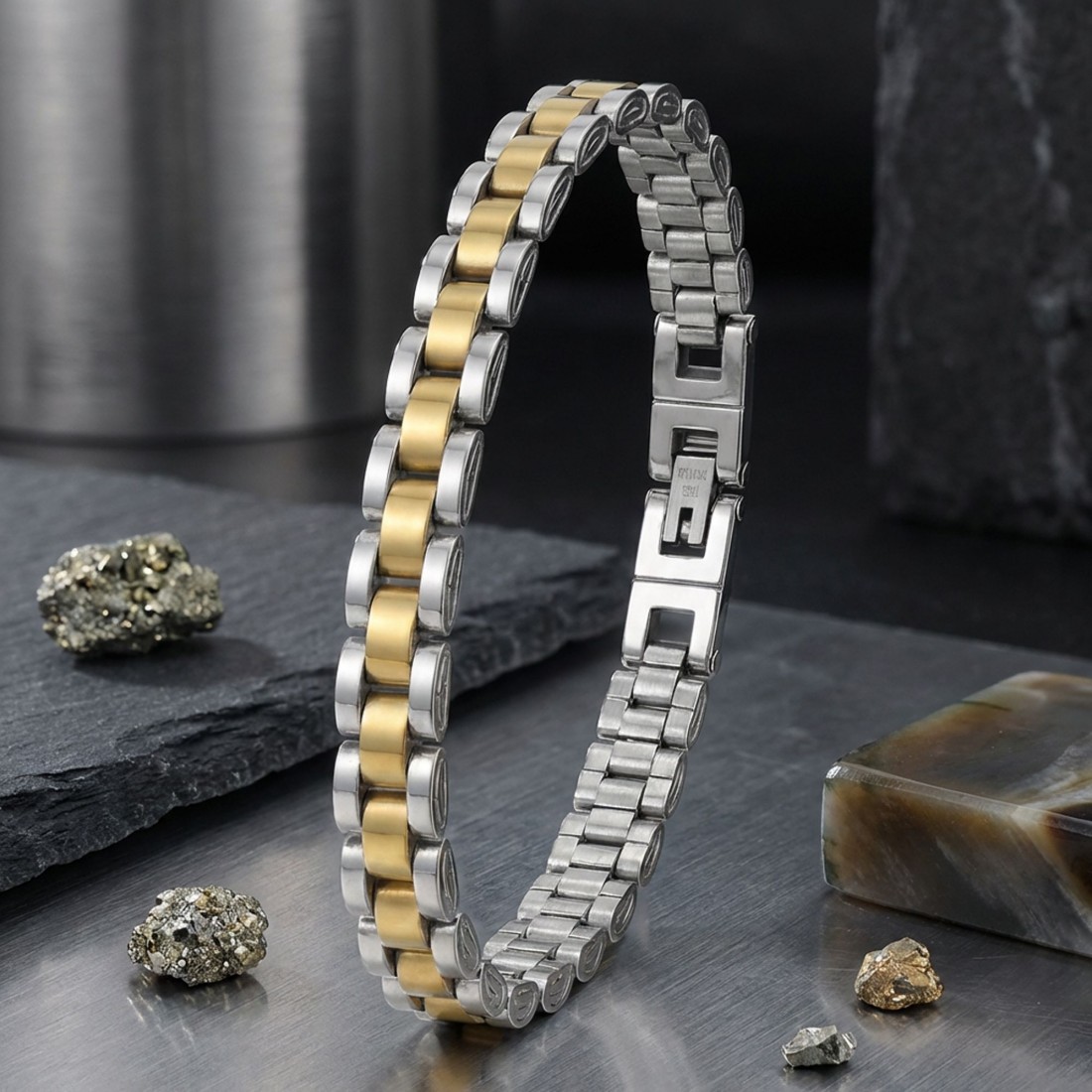 Sarı Beyaz Ful Çelik Bileklik