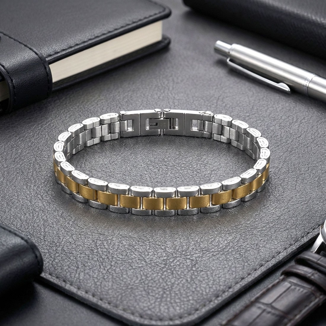 Sarı Beyaz Ful Çelik Bileklik