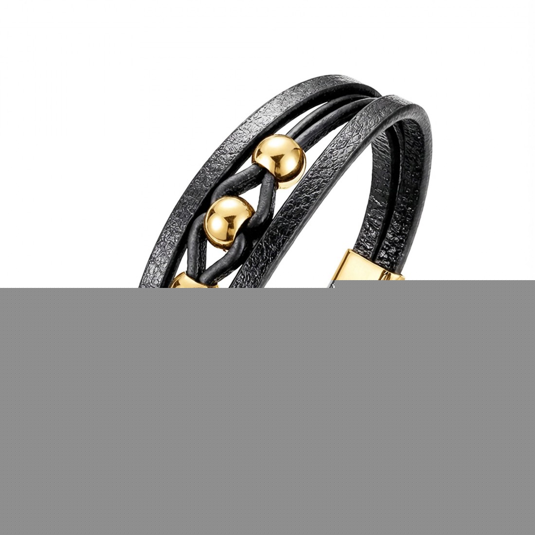 Sarı Çelik Top Ve Siyah Deri Bileklik