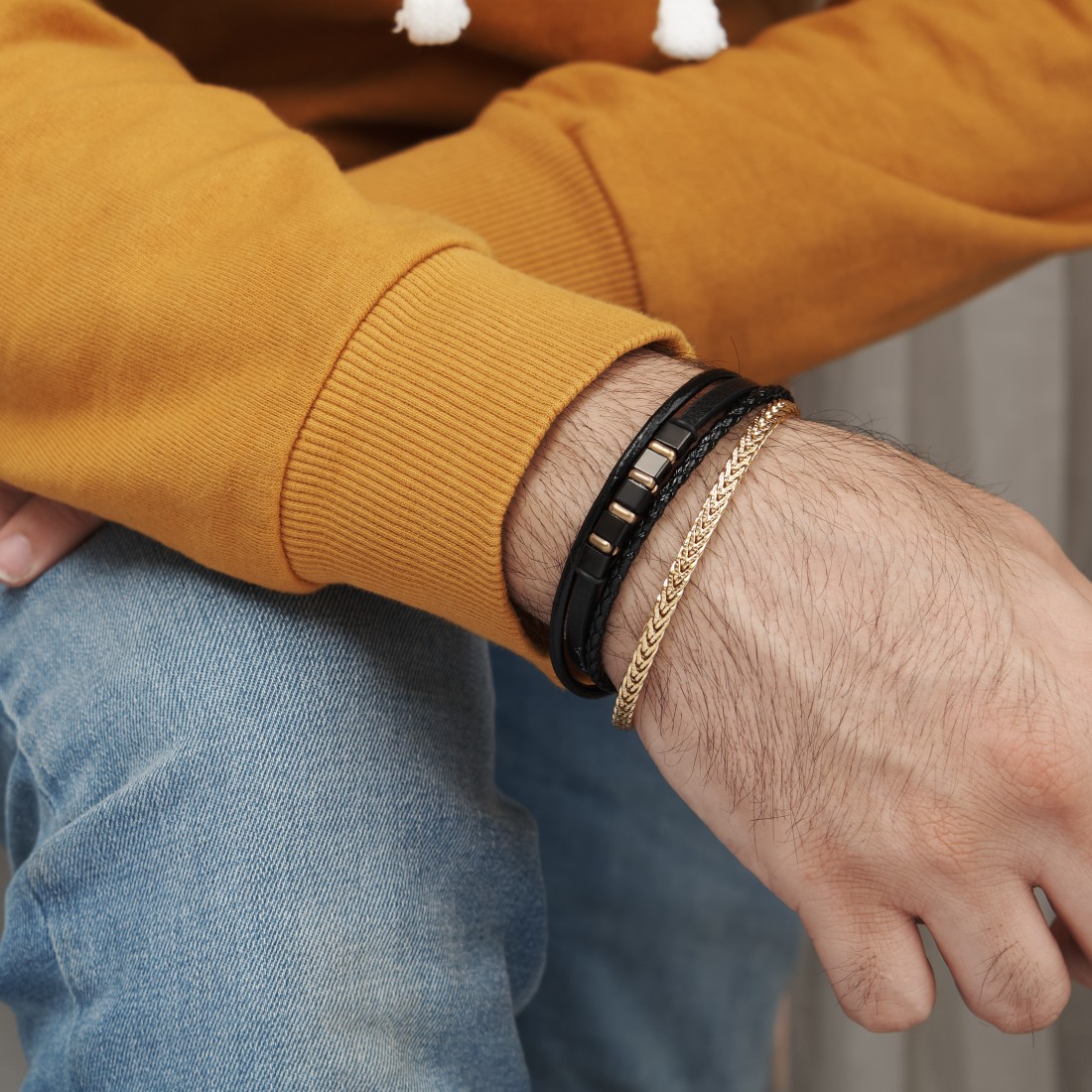 Toptan Sarı Çelik Zincirli Çoklu Hakiki Deri Çelik Bileklik Fiyatları