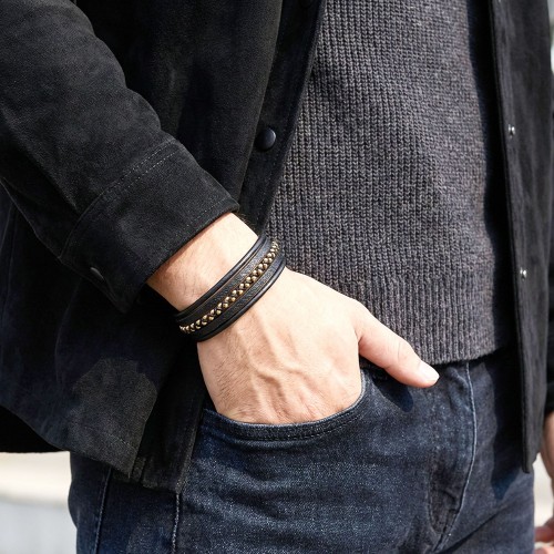 Sarı Hematit Ve Çoklu Deri Bileklik