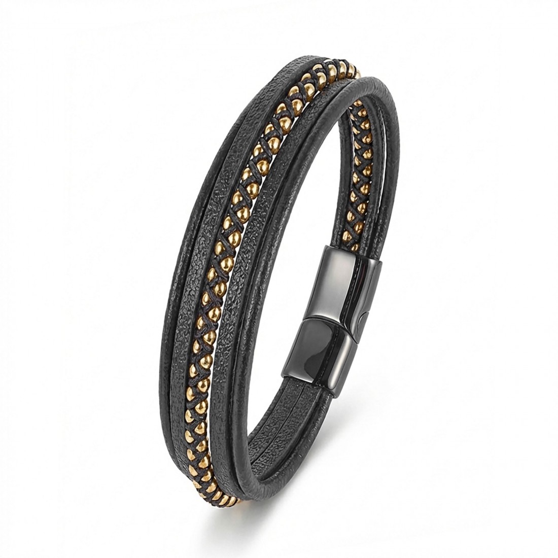 Sarı Hematit Ve Çoklu Deri Bileklik