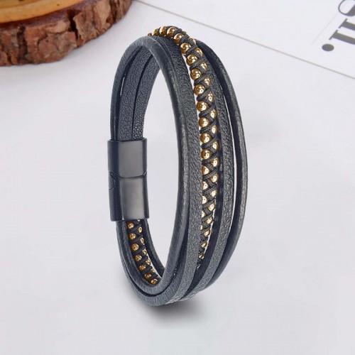 Sarı Hematit Ve Çoklu Deri Bileklik