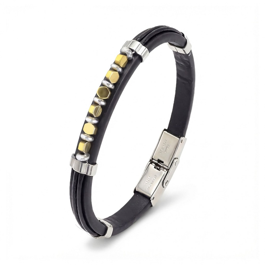 Sarı Renk Hematit Taşlı Deri Bileklik