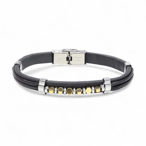 Sarı Renk Hematit Taşlı Deri Bileklik