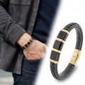 Sarı-Siyah 316L Çelik Ve Saç Örgü Erkek Deri Bileklik