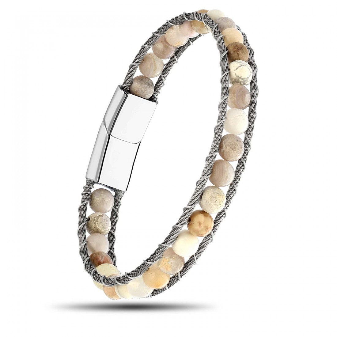 Sedef Doğaltaş Ve Çelik Halat Örme Bileklik