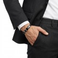 Siyah-Beyaz 316L Çelik Ve Saç Örgü Erkek Deri Bileklik