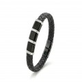 Siyah-Beyaz 316L Çelik Ve Tüp Örgü Erkek Deri Bileklik