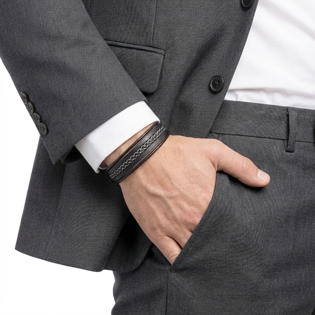 Siyah Beyaz Çoklu Deri Bileklik