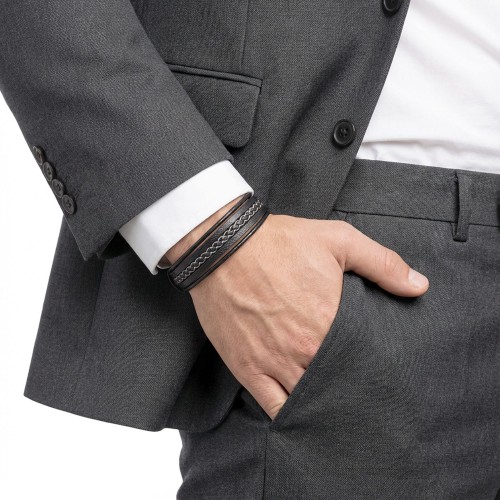 Siyah Beyaz Çoklu Deri Bileklik