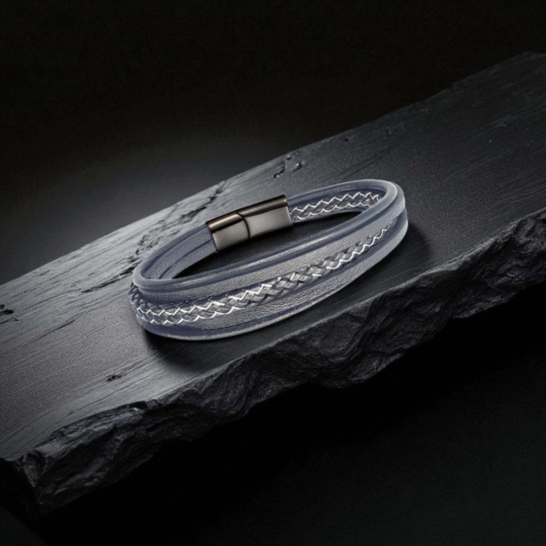 Siyah Beyaz Çoklu Deri Bileklik