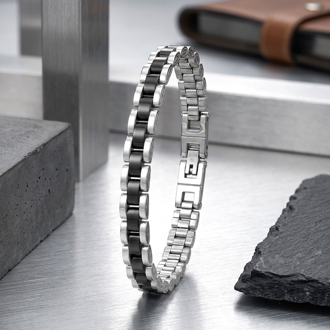 Siyah Beyaz Ful Çelik Bileklik