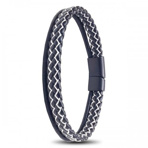 Siyah Beyaz Renk Çoklu Deri Bileklik