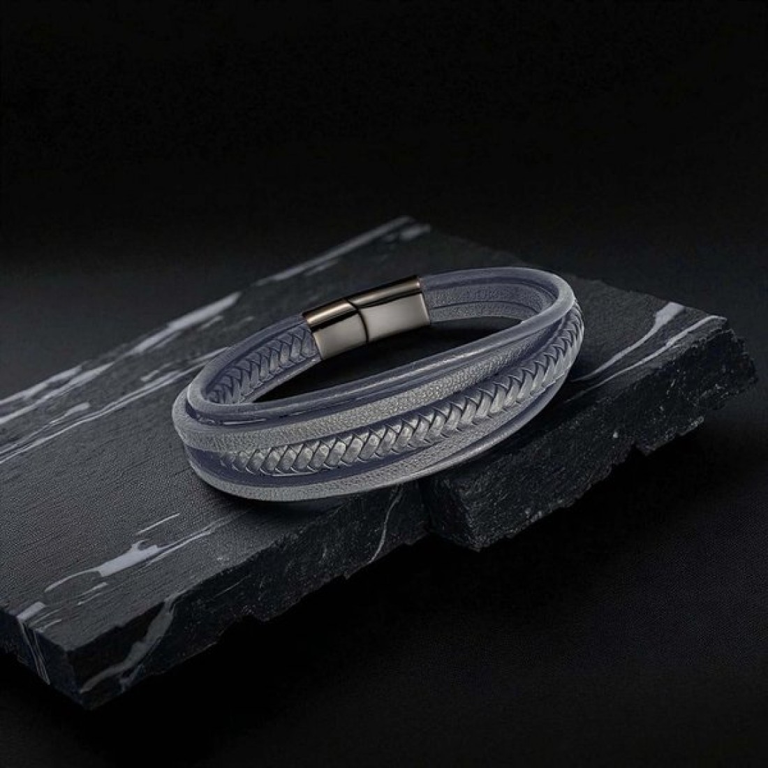 Siyah Çoklu Deri Bileklik