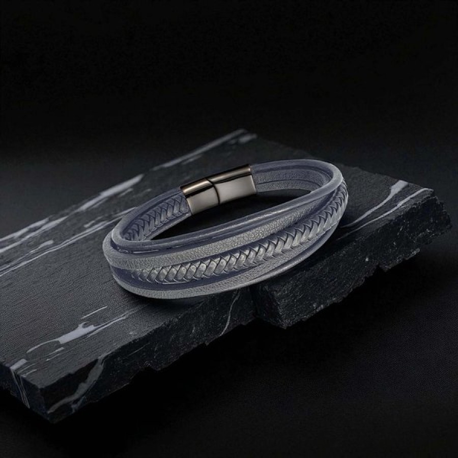 Siyah Çoklu Deri Bileklik