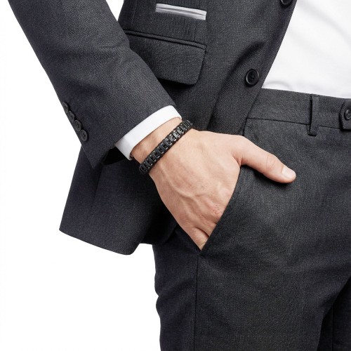 Siyah Deri Ve Çelik Erkek Bilekllik