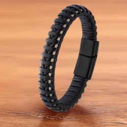 Siyah Deri Ve Çelik Erkek Bilekllik