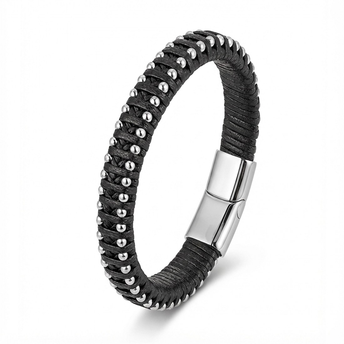 Damla Zincirli Çelik Ve Deri Bileklik