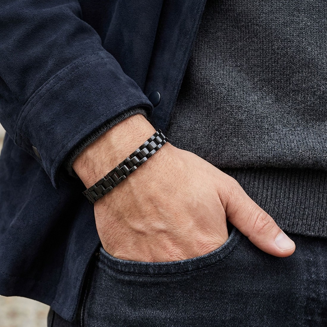 Siyah Ful Çelik Bileklik