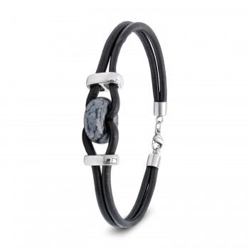 Original Leather and Black Jasper Stone Men's Bracelet