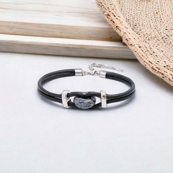 Original Leather and Black Jasper Stone Men's Bracelet