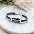 Siyah Jasper Doğal Taşlı Deri Ve Çelik Bileklik
