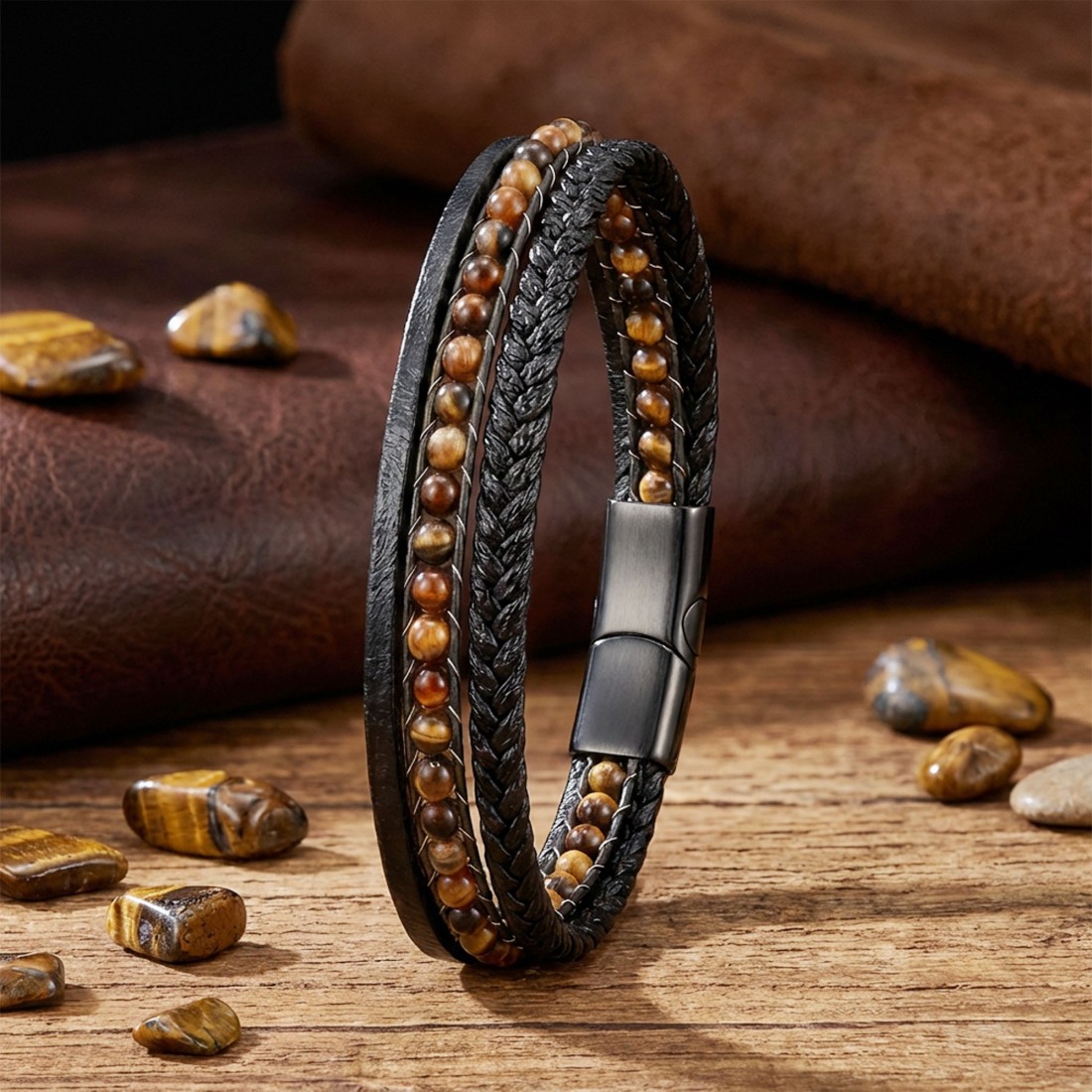 Akik Doğaltaş Ve Deri Bileklik