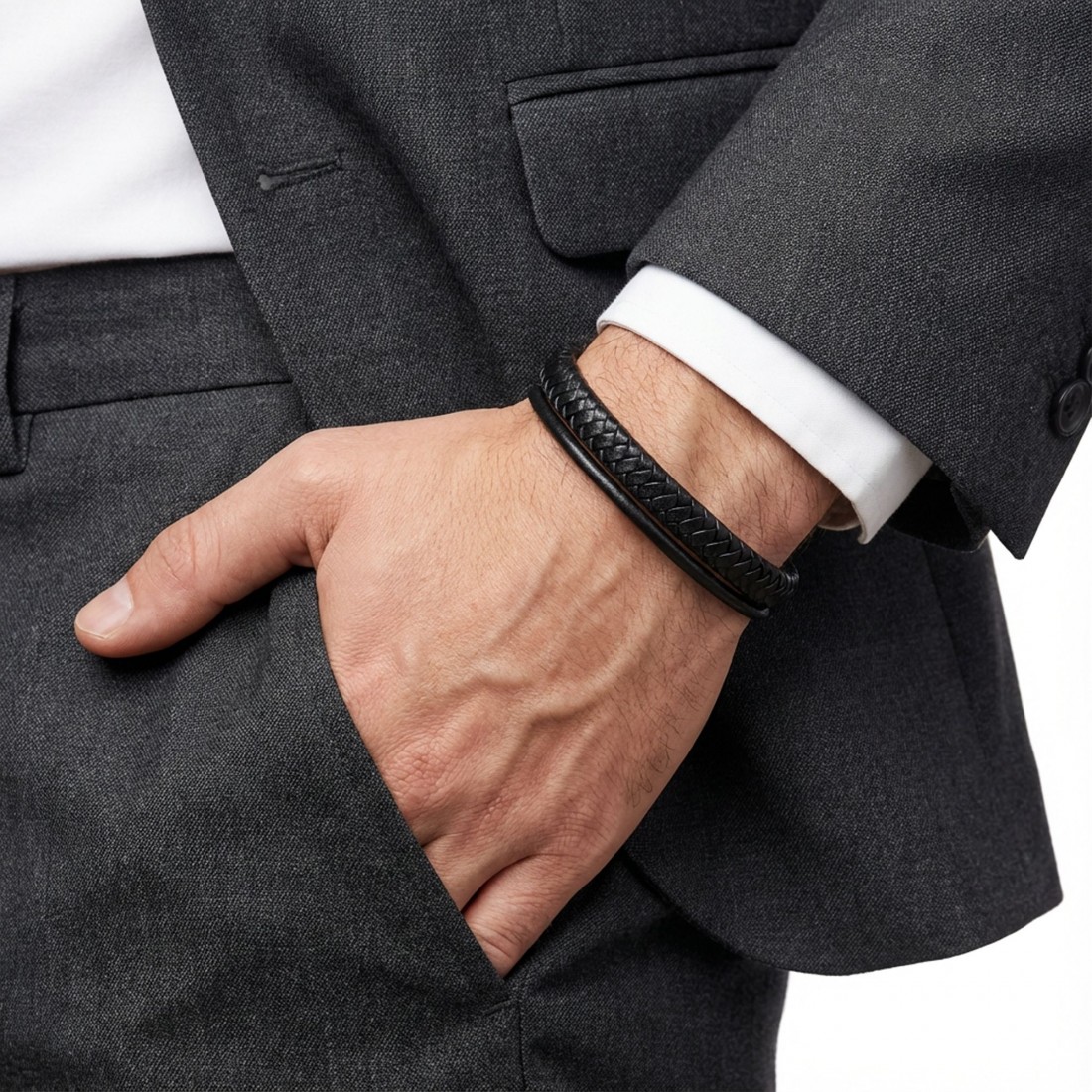 Siyah Renk Çoklu Deri Bileklik