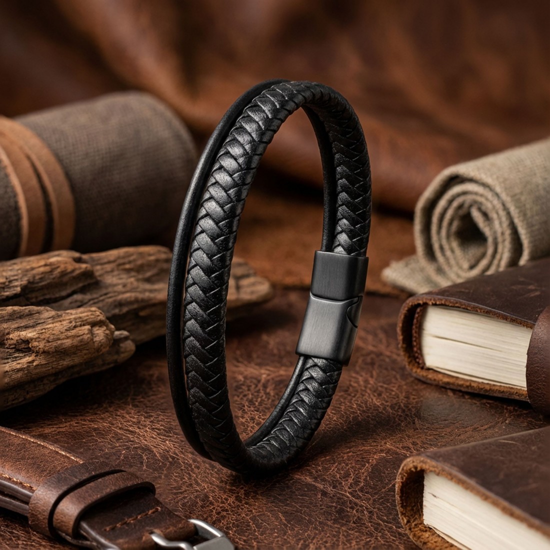 Siyah Renk Çoklu Deri Bileklik