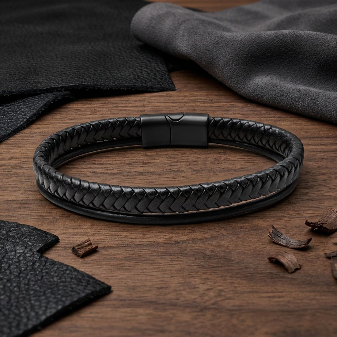 Siyah Renk Çoklu Deri Bileklik