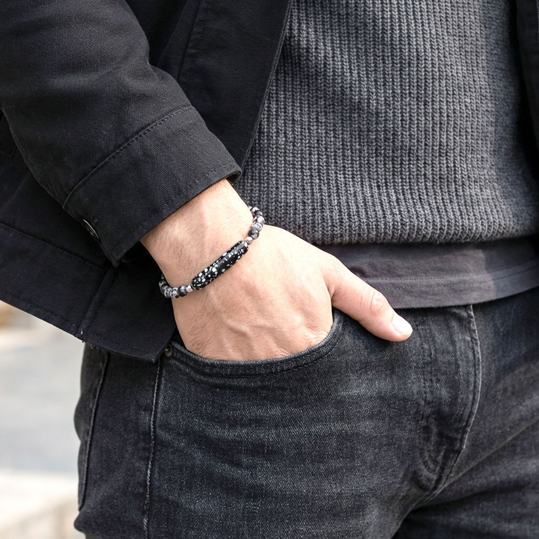 Snowy Obsidian Taşı Bileklik – Toptan Satış