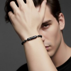 Snowy Obsidian Doğaltaş Çelik Halat Ve Çelik Klipsli Bileklik