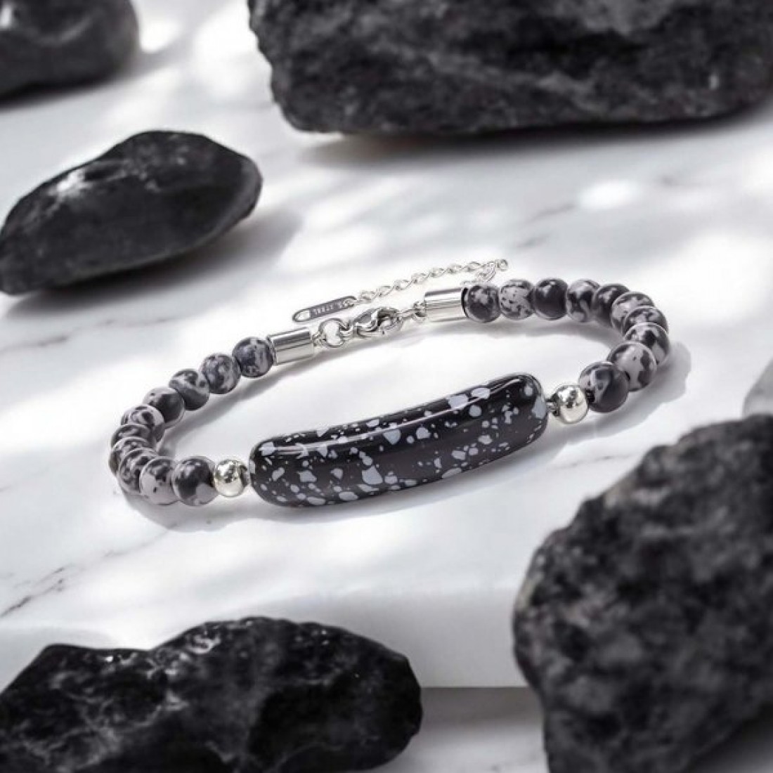 Snowy Obsidian Taşı Bileklik – Toptan Satış