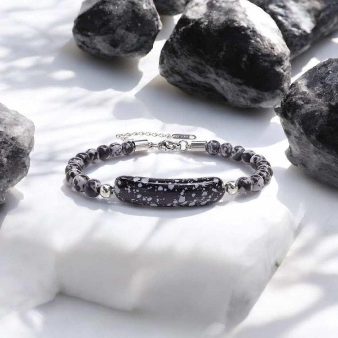 Snowy Obsidian Taşı Bileklik – Toptan Satış