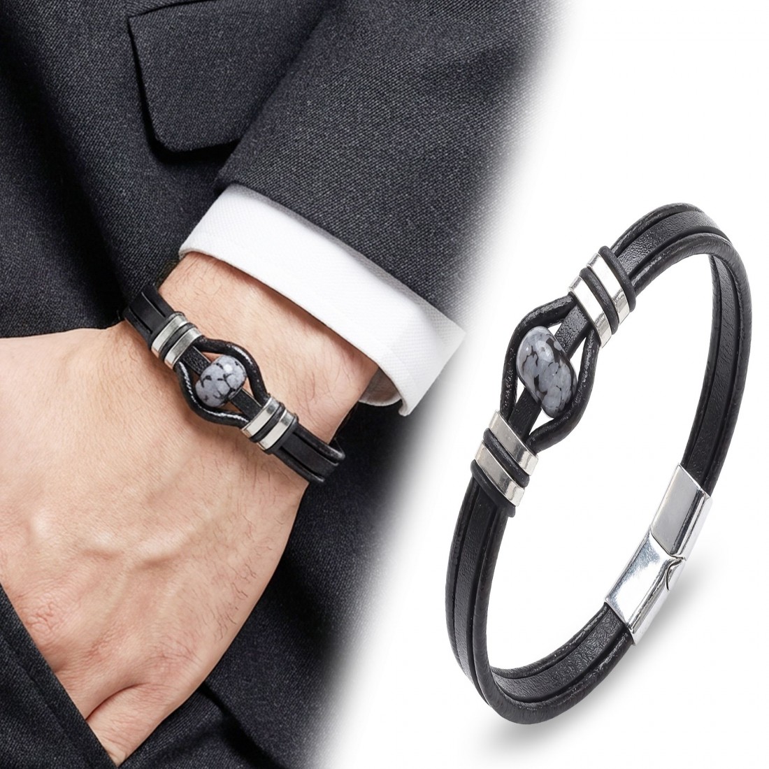 سوار رجالي من الفولاذ مصنوع من الحجر الطبيعي 14092