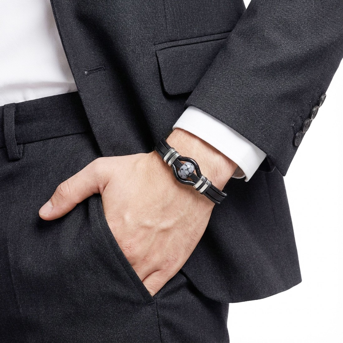 سوار رجالي من الفولاذ مصنوع من الحجر الطبيعي 14092