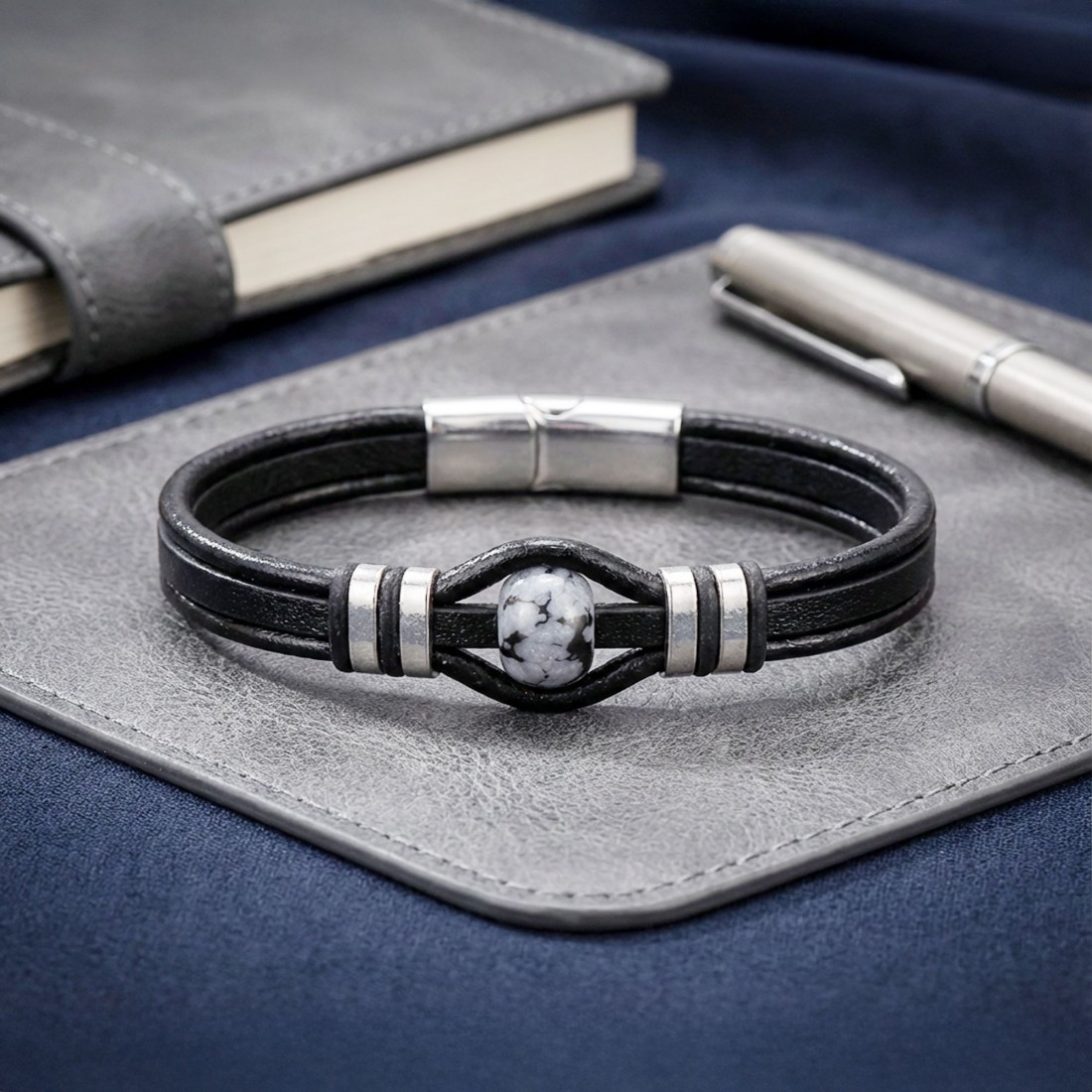 سوار رجالي من الفولاذ مصنوع من الحجر الطبيعي 14092