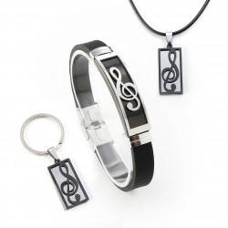 Sol Anahtarı Desenli Bileklik Kolye Anahtarlık Set