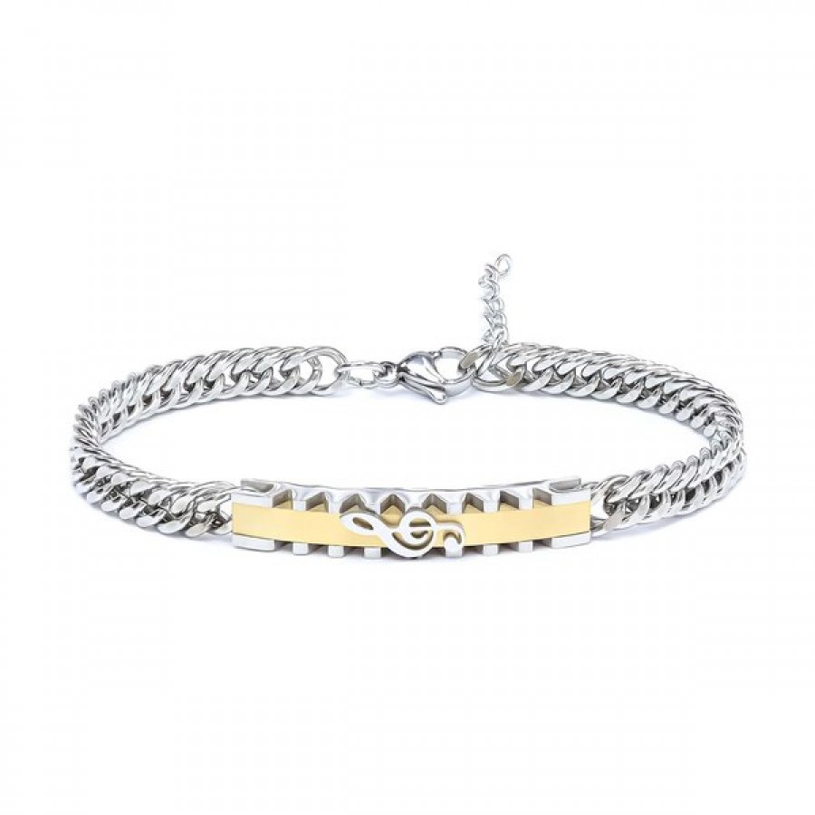 Sol Anahtarı Motifli Çelik Bileklik