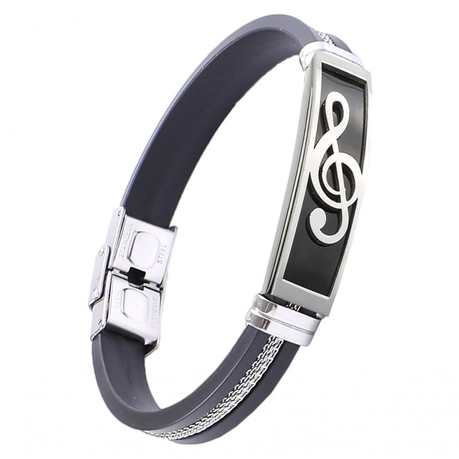 Toptan Sol Anahtarı Nota Kauçuk Hasır Çelik Bileklik Fiyatları